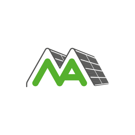 Logo von MA Immobilienfinanzierung. Ein A in ein M verschachtelt, eingerahmt von 2 Dächern mit Solarmodulen